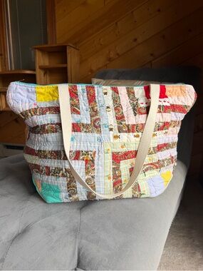 Handmade Antique Quilt Tote Bag Original Lining